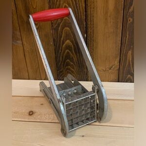 Vintage Metal Potato Cutter with Red Handle